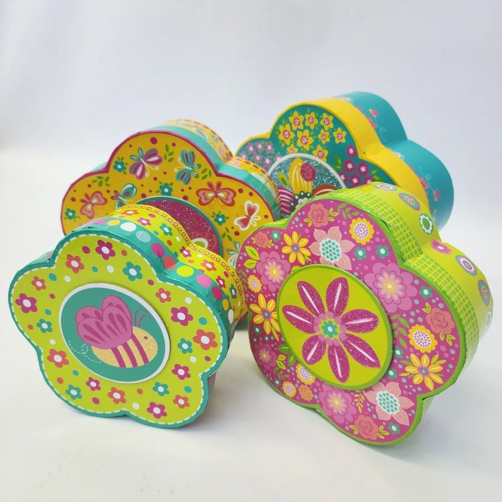 Set of 4 Flower Shaped Nesting Tins Floral Butterfly Bee Storage Containers